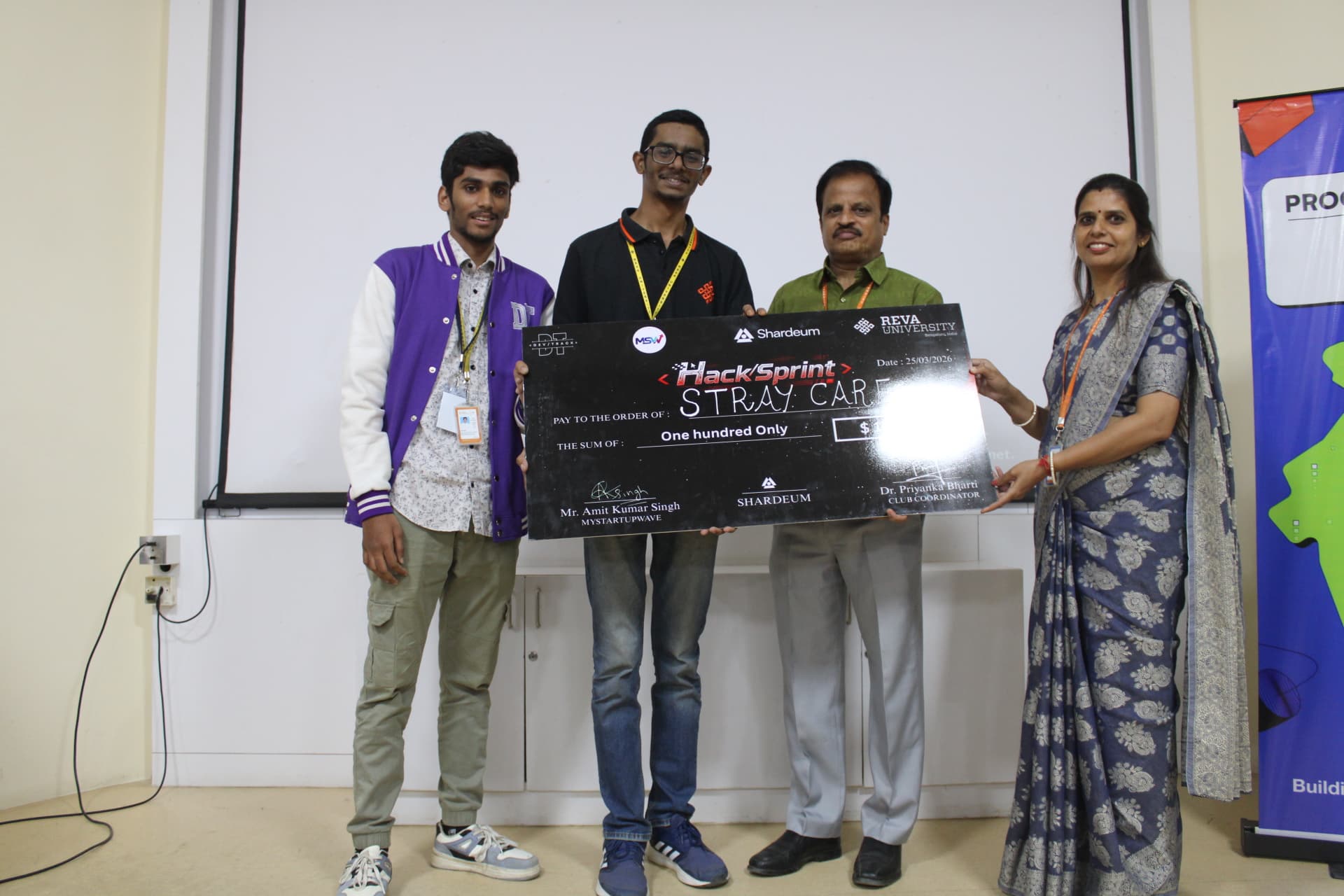 Team Stray Care winner photo at REVA University