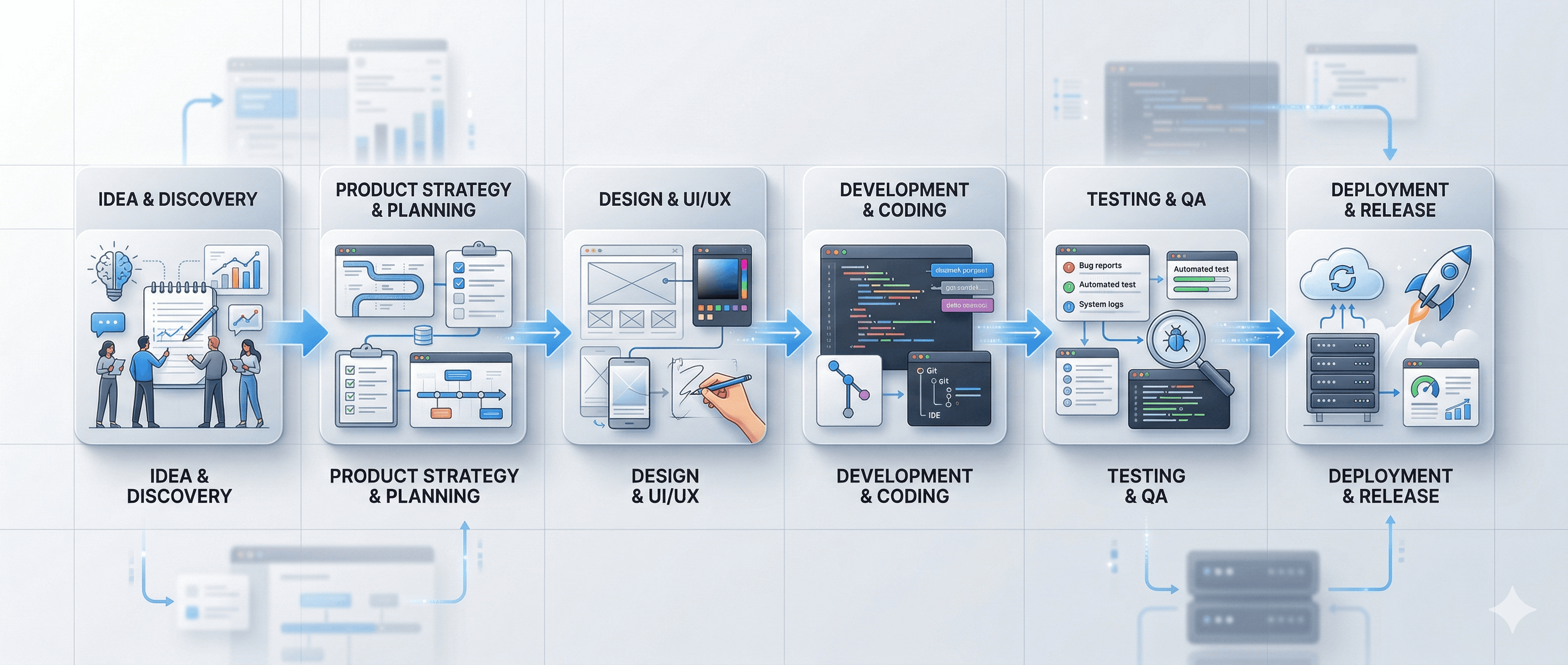 Software delivery workflow from idea and discovery to deployment and release
