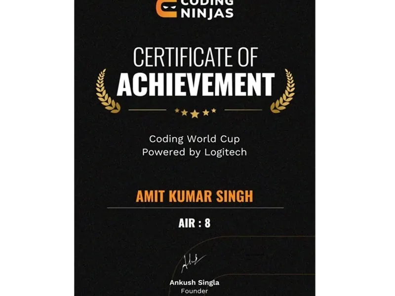Amit Kumar Singh – AIR 9 – Coding World Cup by Coding Ninjas