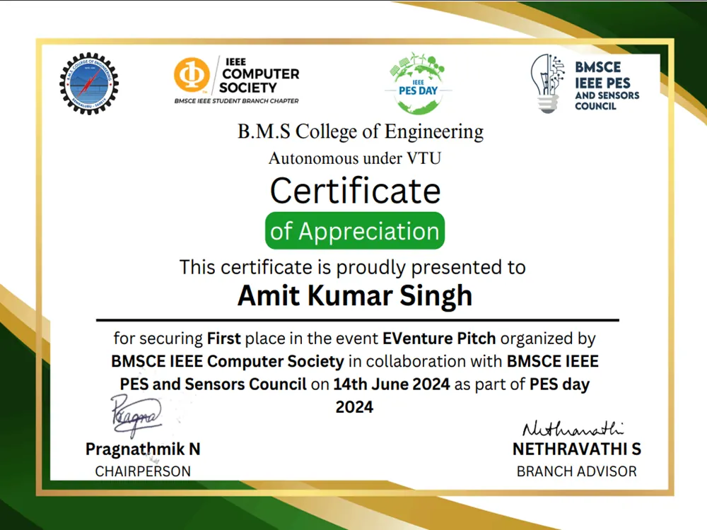 Amit Kumar Singh – EVenture Pitch – BMSCE IEEE PES