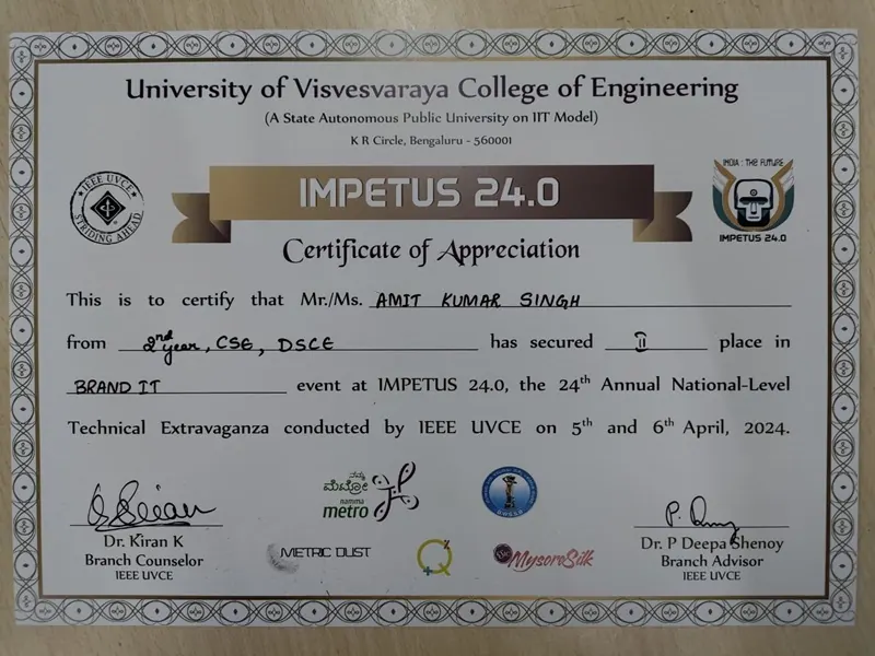 Amit Kumar Singh – Runner-up – Impetus 2024 Brand-IT