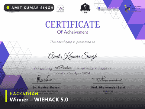 Amit Kumar Singh hackathon wins – WIEHACK 5.0, DSU DEVHACK, AMUHACK 3.0, IONIX 2024, Hacktech