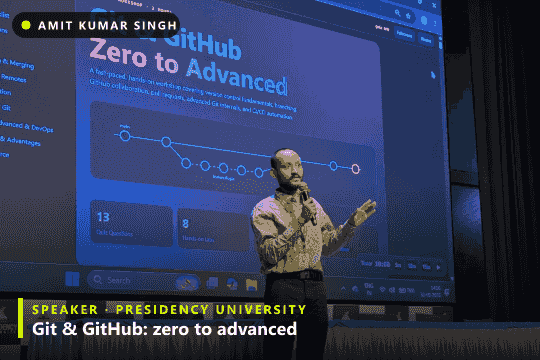 Amit Kumar Singh speaking on stage at HackSprint 2026, REVA University